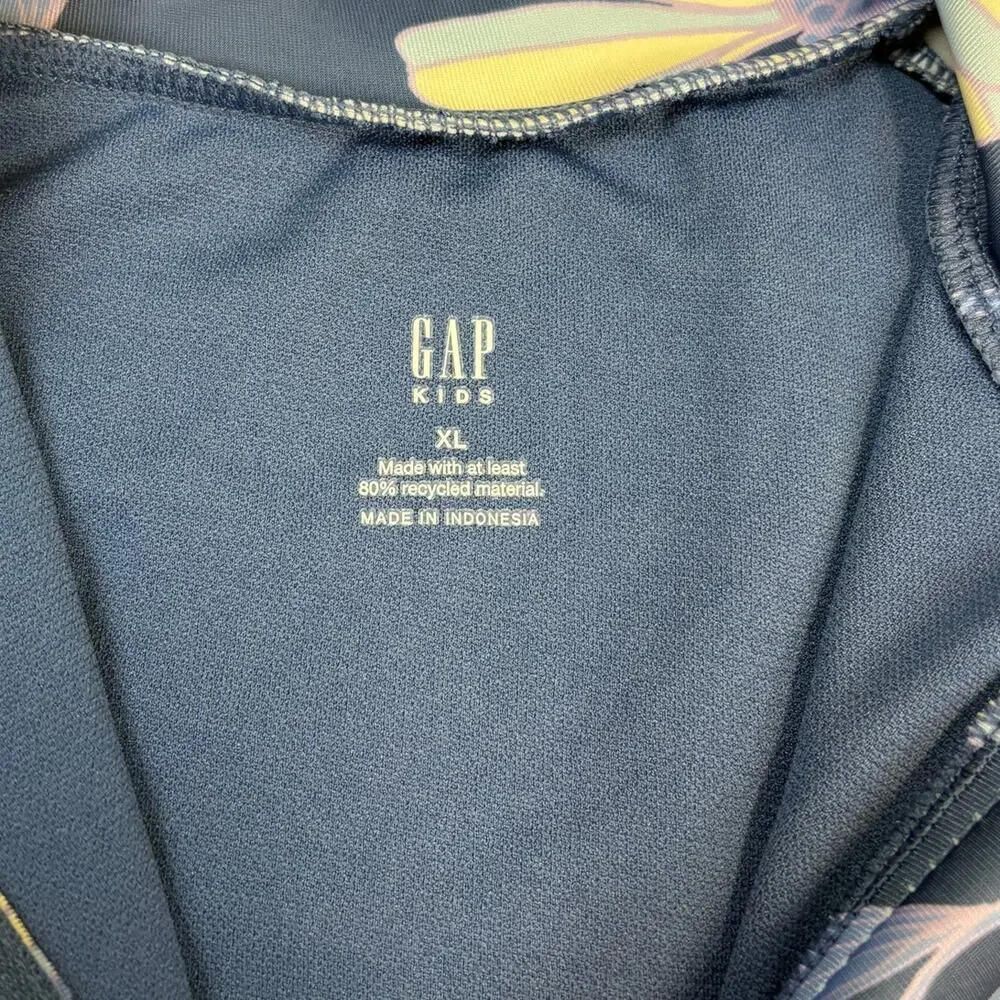 Gap Kids Blue Floral Print Zip-Front One-Piece Long Sleeve Swimsuit Size XL